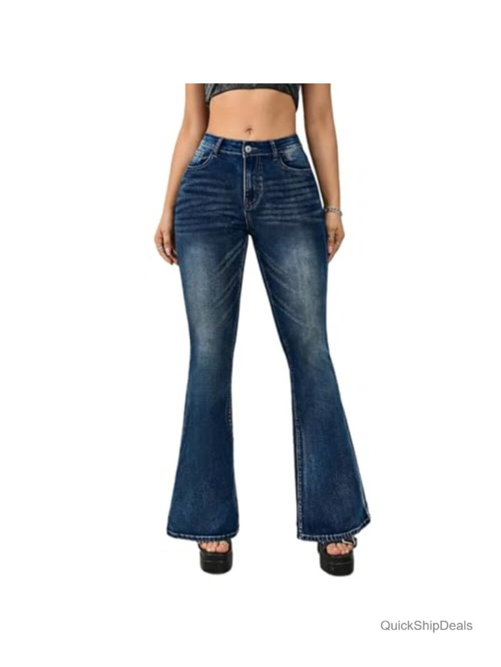 High Waisted Flare Jeans Stretchy Denim Tummy Control Bell Bottoms